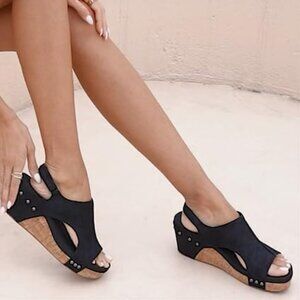 Women's wedge black sandals